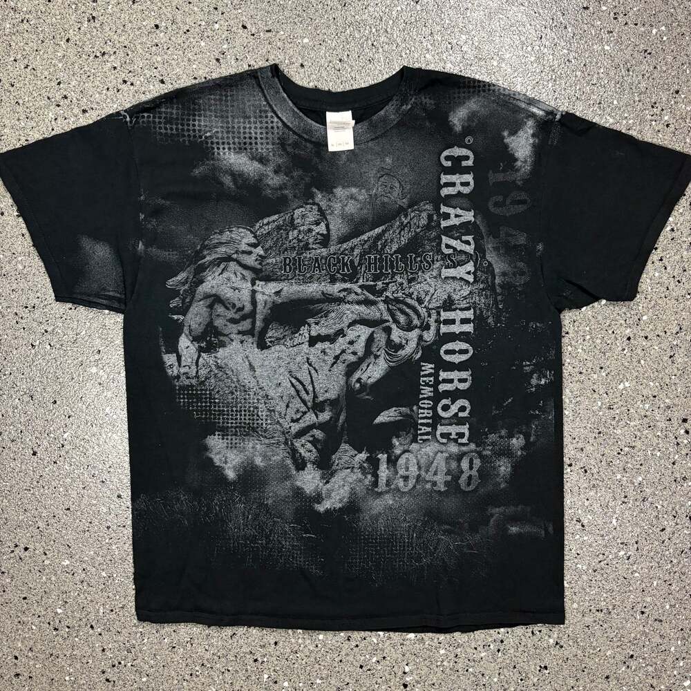 Y2k Black Hills Crazy Horse Memorial Big Print T-shirt